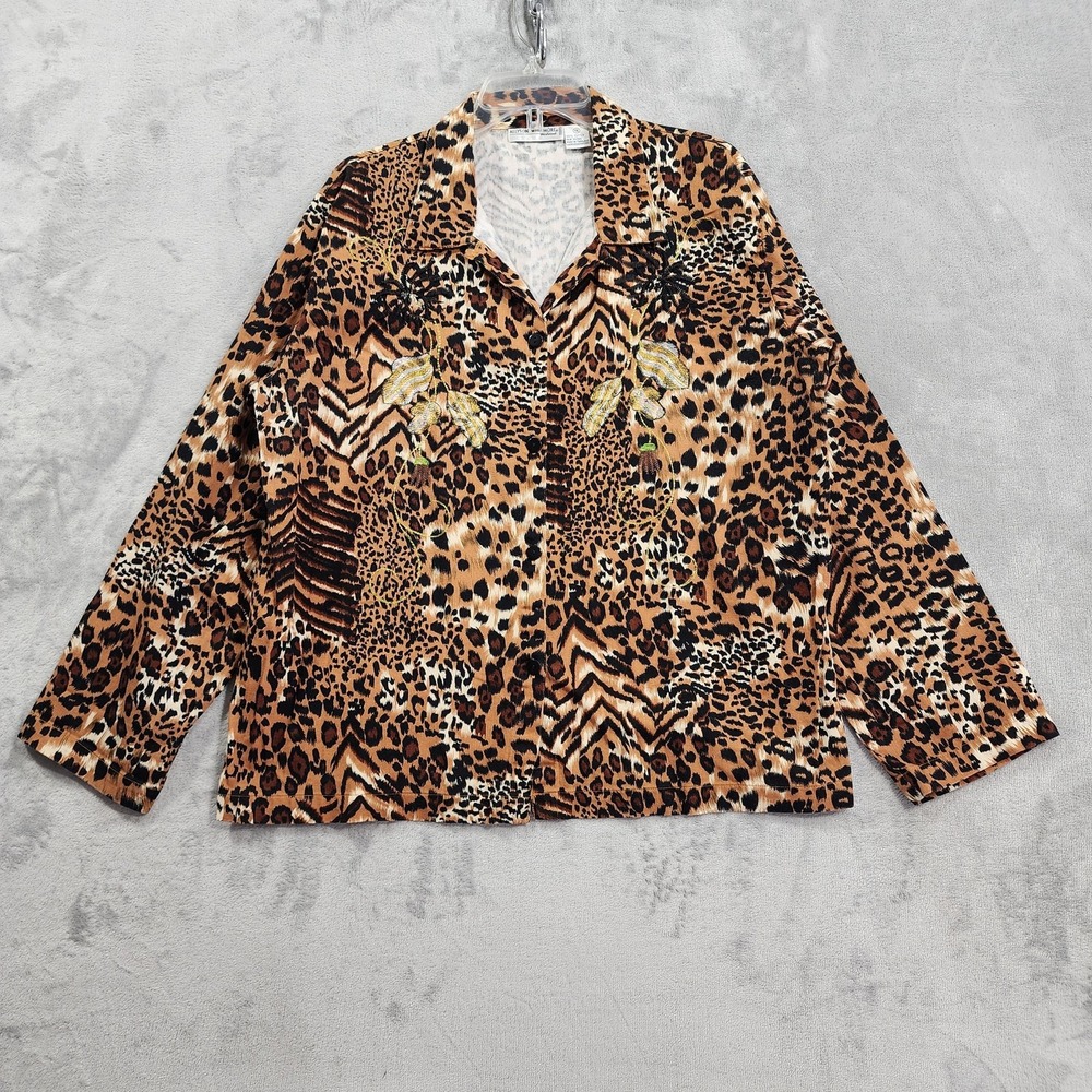Vintage Allyson Whitmore Jacket Womens 1X Brown Leopard Embroidered Lightweight